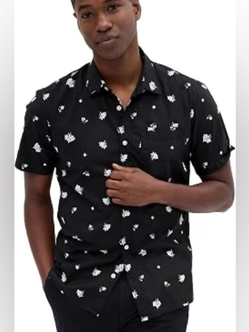 GAP Floral Stretch Poplin Slim Fit Short Sleeved Button Up Shirt, size XL